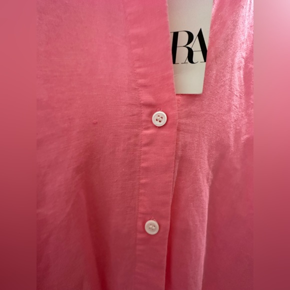 NWT / Zara Pink Midi Button Down Shirt Dress - Small. - Picture 4 of 5